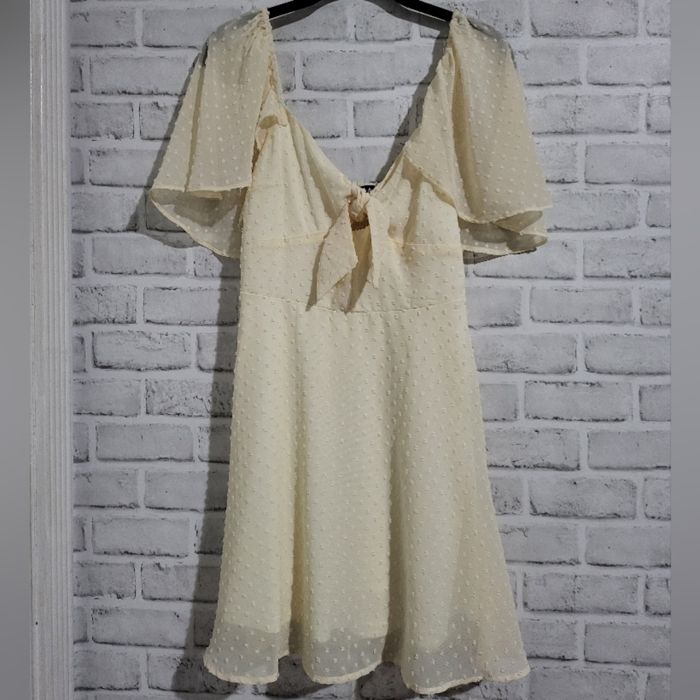 Lulu's Be a Dear Swiss Dot Tie Front Skater Dress Cream size S - Picture 4 of 7